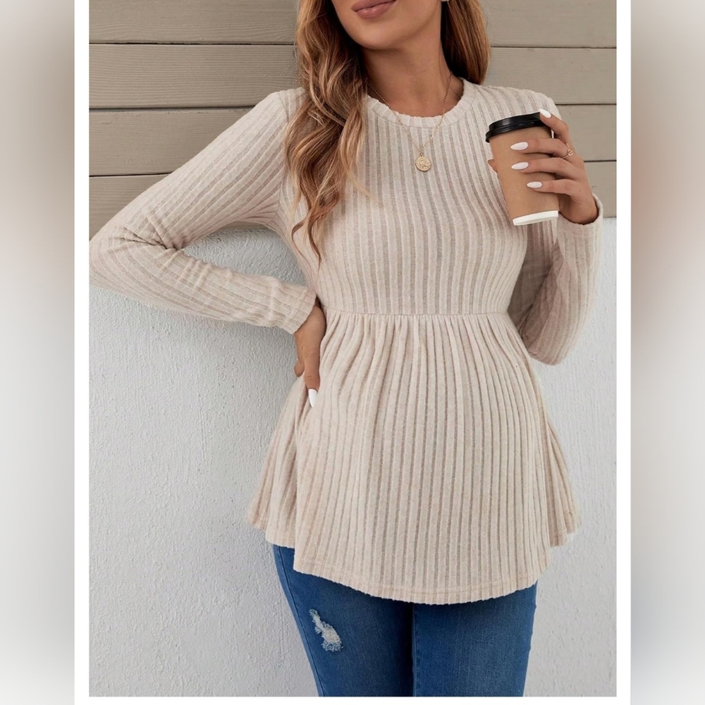 Maternity Beige Ribbed Fleece Top XXL